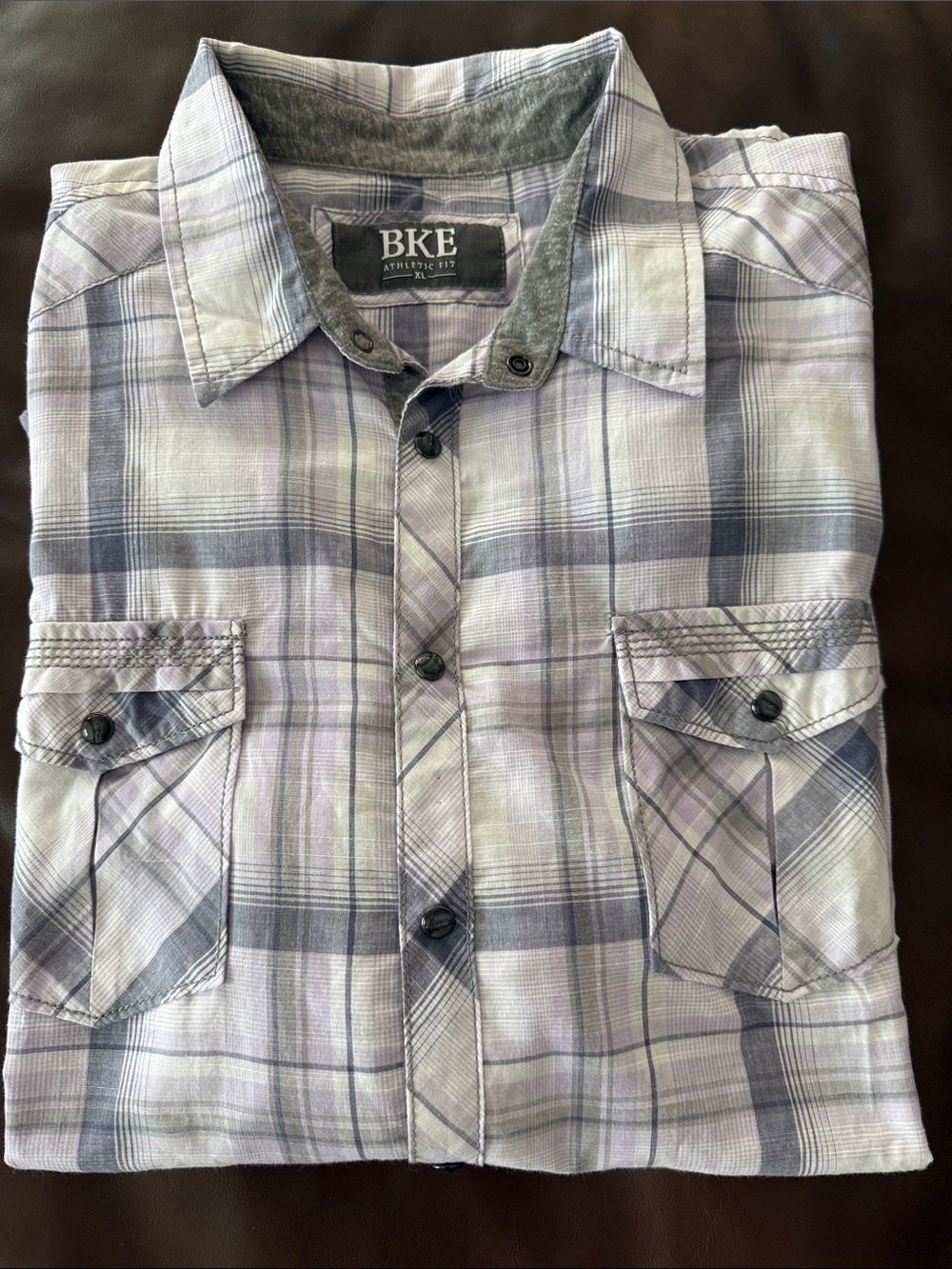 BKE Men’s Plaid Button-Down Shirt in Light Gray and Lavender- worn twice